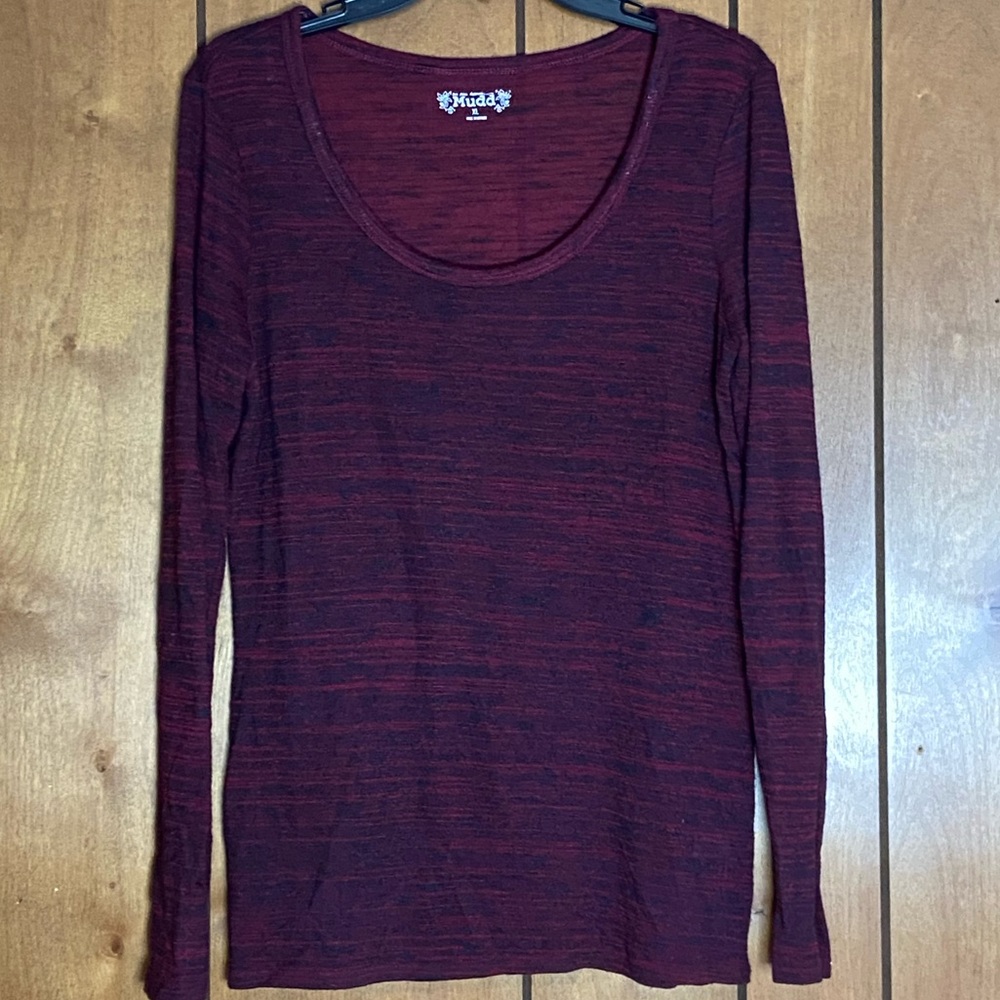 Mudd Long Sleeve Plum and Black Top Size XLarge